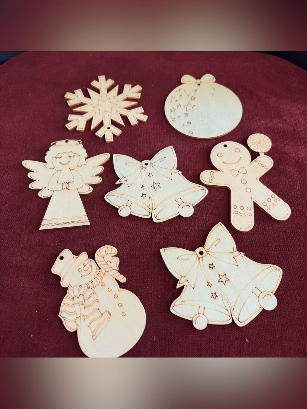 7pcs Wooden Project Christmas Ornaments Crafts Paintable